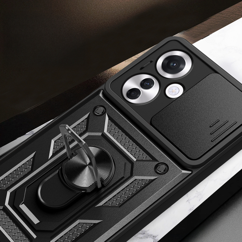 Oppo Reno 11FS Kılıf Magnetik Standlı Kamera Korumalı Zore Sürgülü Vega Kapak - 7