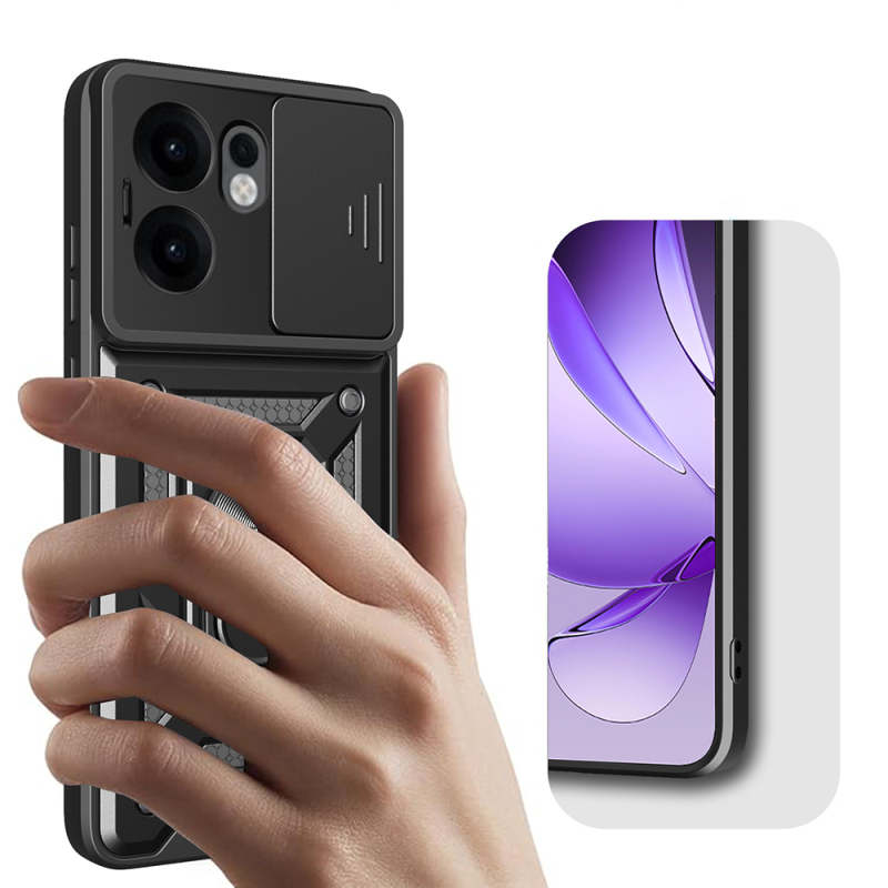Oppo Reno 13F 5G Kılıf Magnetik Standlı Kamera Korumalı Zore Sürgülü Vega Kapak - 4