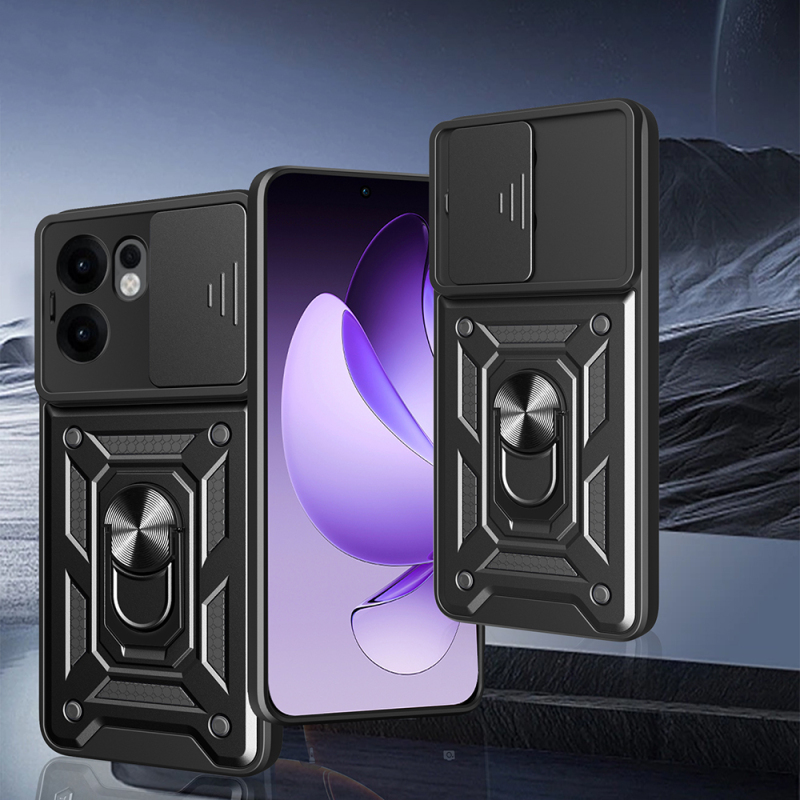 Oppo Reno 13F 5G Kılıf Magnetik Standlı Kamera Korumalı Zore Sürgülü Vega Kapak - 5