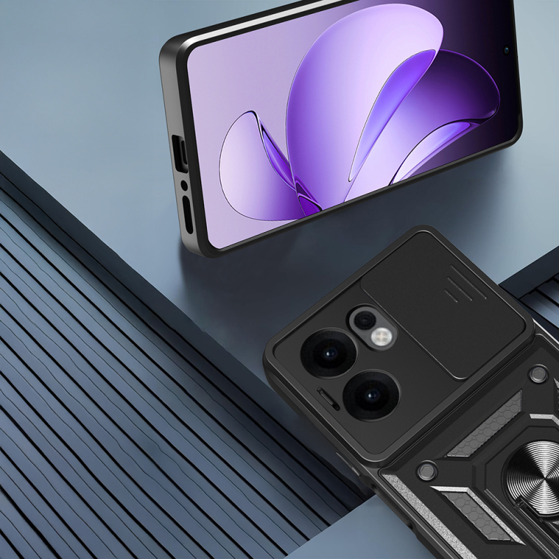 Oppo Reno 13F 5G Kılıf Magnetik Standlı Kamera Korumalı Zore Sürgülü Vega Kapak - 6