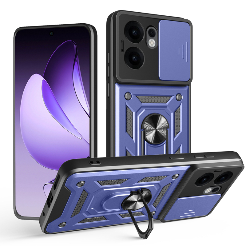 Oppo Reno 13F 5G Kılıf Magnetik Standlı Kamera Korumalı Zore Sürgülü Vega Kapak - 2