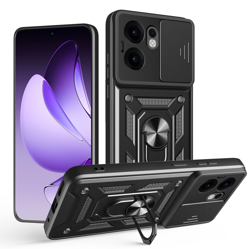 Oppo Reno 13F 5G Kılıf Magnetik Standlı Kamera Korumalı Zore Sürgülü Vega Kapak - 3