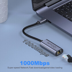 Qgeem QG-UA05 RJ45 to Type-C Süper Hızlı Ethernet Dönüştürücü Kablo 1000Mbps 11cm - Thumbnail