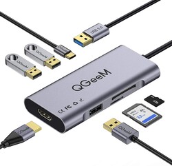 Qgeem QG-UH07-A Type-C Çoğaltıcı ve Dönüştürücü Hub Usb 3.0 HDMI 4K SD Kart 85W 5120Mbps - 1