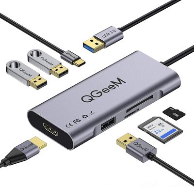 Qgeem QG-UH07-A Type-C Coupler and Converter Hub Usb 3.0 HDMI 4K SD Card 85W 5120Mbps - 9