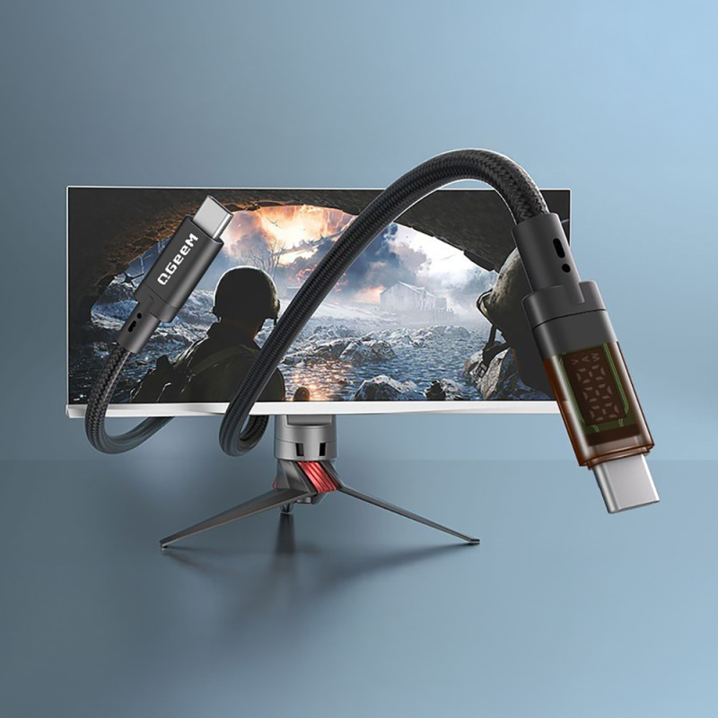 Qgeem QG04 Digital LED Display Type-C to Type-C PD 40G 8K@60Hz Data Cable 240W 1M - 10