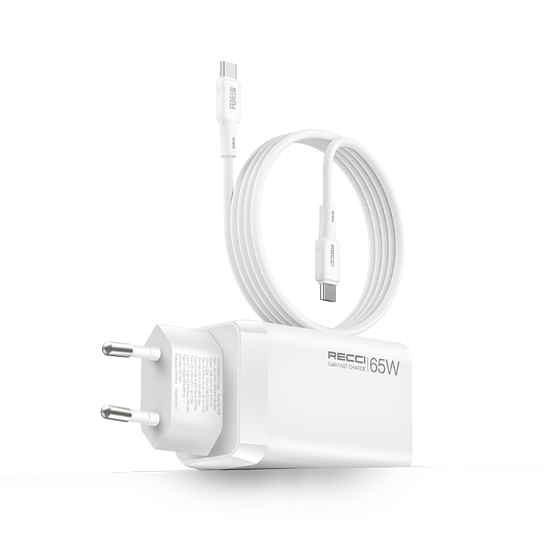 Recci RC123E Type-C PD GaN Technology Mini Fast Charger Set 65W 1M - 4