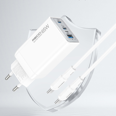 Recci RC123E Type-C PD GaN Teknolojili Mini Hızlı Şarj Seti 65W 1M - 12