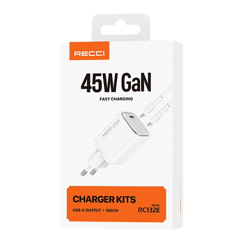 Recci RC132E Type-C PD GaN Technology Mini Fast Charger Set 45W 1M - 8