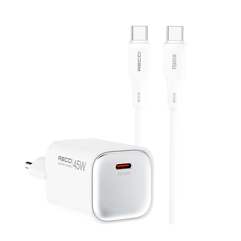 Recci RC132E Type-C PD GaN Technology Mini Fast Charger Set 45W 1M - 2