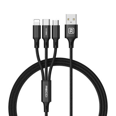 Recci RCS-D120 Fast Wind Series 3in1 USB-A to Lightning – Type-C – Micro Charging and Data Cable 1.2M - 1