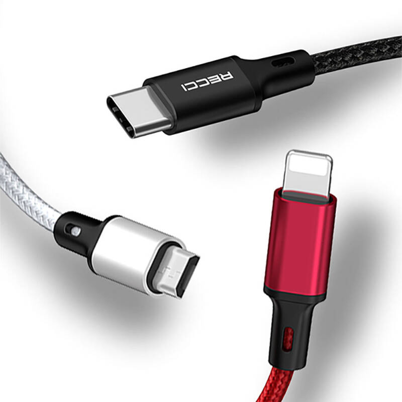 Recci RCS-D120 Fast Wind Series 3in1 USB-A to Lightning – Type-C – Micro Charging and Data Cable 1.2M - 6