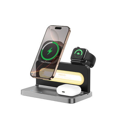 Recci RCW-49 Ambient Light Phone & Smart Watch & Headphone 15W 4in1 Wireless Charging Stand - 4