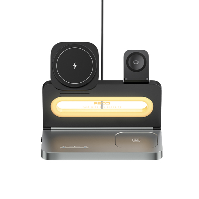 Recci RCW-49 Ambient Light Phone & Smart Watch & Headphone 15W 4in1 Wireless Charging Stand - 3