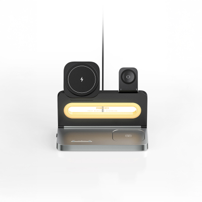 Recci RCW-49 Ambient Light Phone & Smart Watch & Headphone 15W 4in1 Wireless Charging Stand - 7