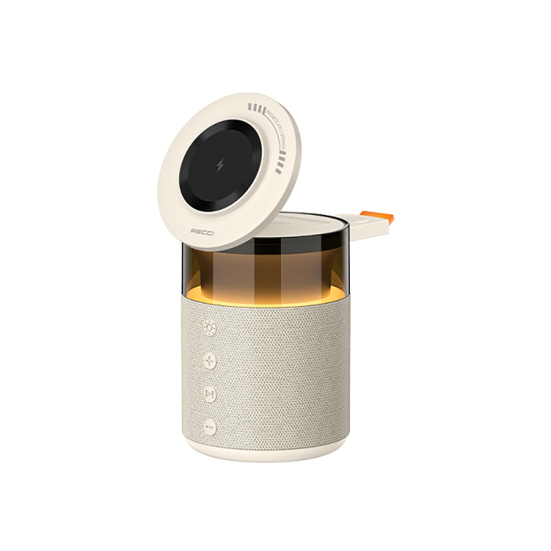 Recci RCW-51 Kablosuz Şarj Standı Ambiyans Işıklı Bluetooth Speaker Hoparlör Özellikli - 1