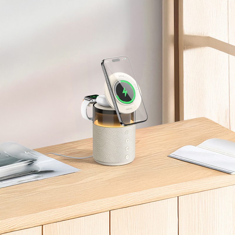 Recci RCW-51 Kablosuz Şarj Standı Ambiyans Işıklı Bluetooth Speaker Hoparlör Özellikli - 9