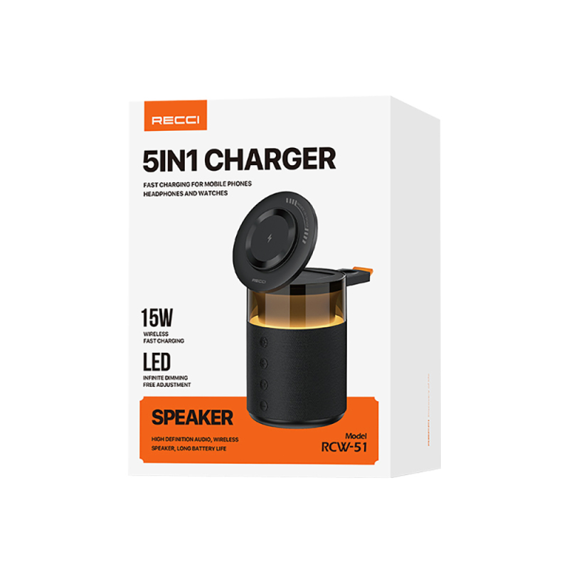 Recci RCW-51 Wireless Charging Stand with Ambient Light Bluetooth Speaker - 12