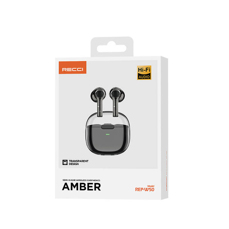 Recci REP-W50 Şeffaf Tasarım Hi-Fi Ses Kaliteli Bluetooth v.5.3 Amber Serisi Kulak İçi Kulaklık - 9