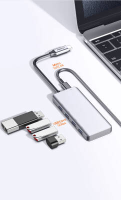 Recci RH06 Type-C to 4 USB3.0 + Micro Bağlantı Özellikli 5in1 USB Çoğaltıcı Hub - 5