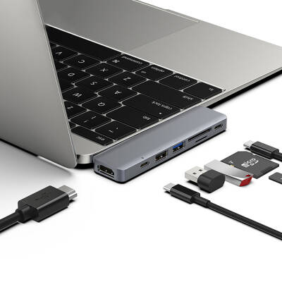 Recci RH08 7in2 Hub with Type-C to Type-C + SD/TF + USB3.0 + USB2.0 + HDMI + Thunderbolt 3 Port - 3