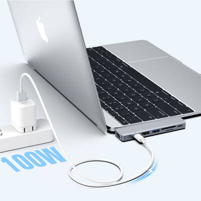 Recci RH08 7in2 Hub with Type-C to Type-C + SD/TF + USB3.0 + USB2.0 + HDMI + Thunderbolt 3 Port - 8