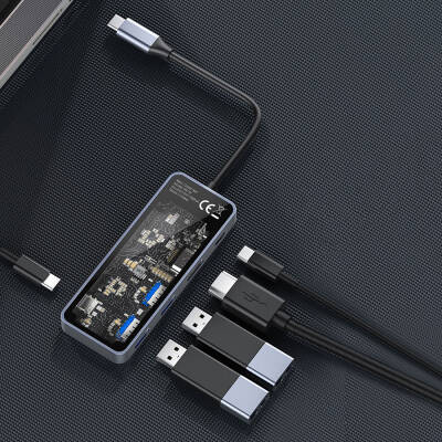 Recci RH16 Type-C to Type-C PD100W + USB3.0 + HDMI + 5in1 Hub with Type-C Connection - 4