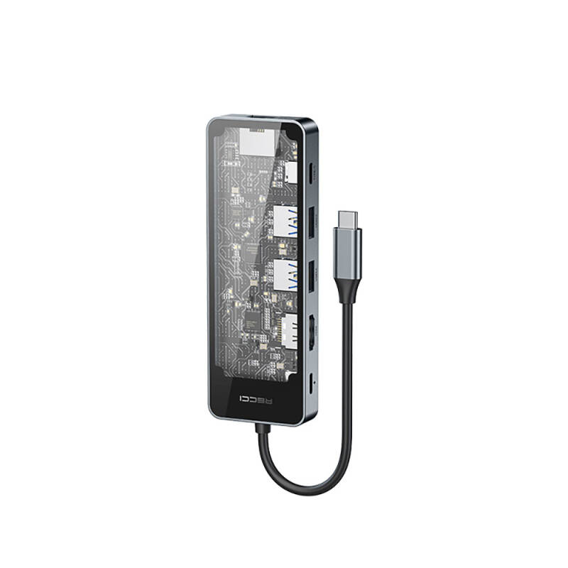 Recci RH17 6in1 Hub with Type-C to Type-C PD100W + USB3.0 + HDMI + Type-C + RJ45 Connection - 1