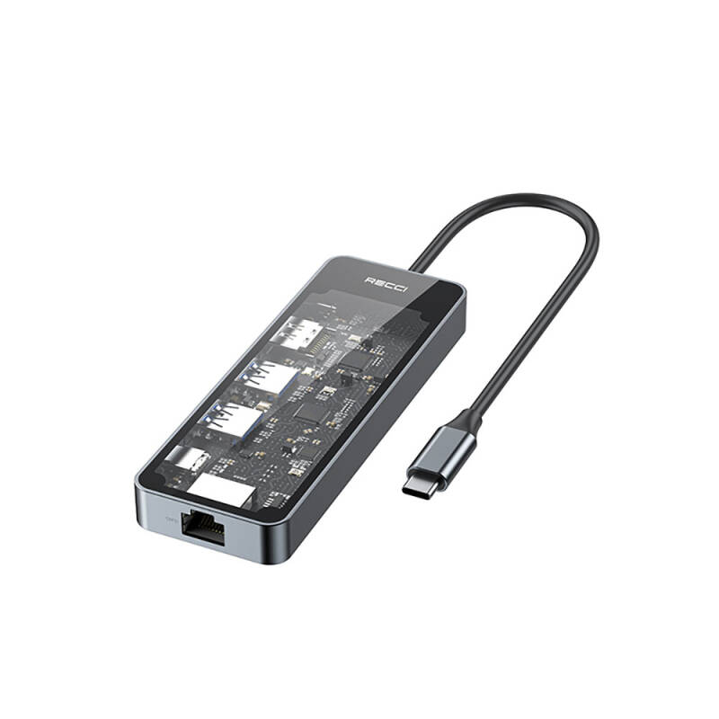 Recci RH17 6in1 Hub with Type-C to Type-C PD100W + USB3.0 + HDMI + Type-C + RJ45 Connection - 8