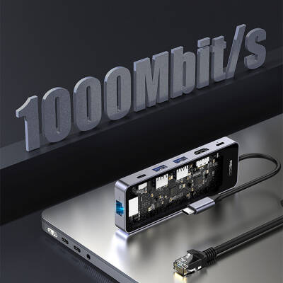 Recci RH17 Type-C to Type-C PD100W + USB3.0 + HDMI + Type-C + RJ45 Bağlantılı 6in1 Hub - 5