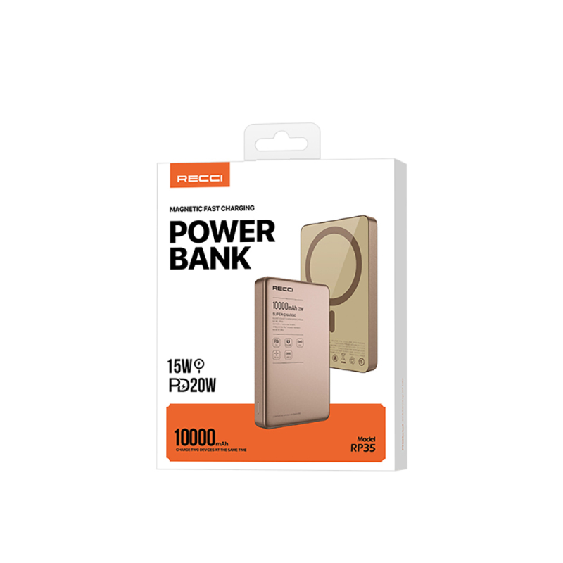 Recci RP35 PD 20W Led Göstergeli Hızlı Şarj Özellikli Wireless Powerbank 15W 10000mAh - 9