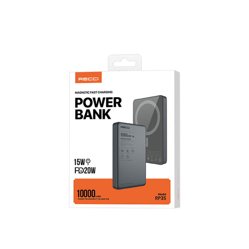 Recci RP35 PD 20W Led Göstergeli Hızlı Şarj Özellikli Wireless Powerbank 15W 10000mAh - 14