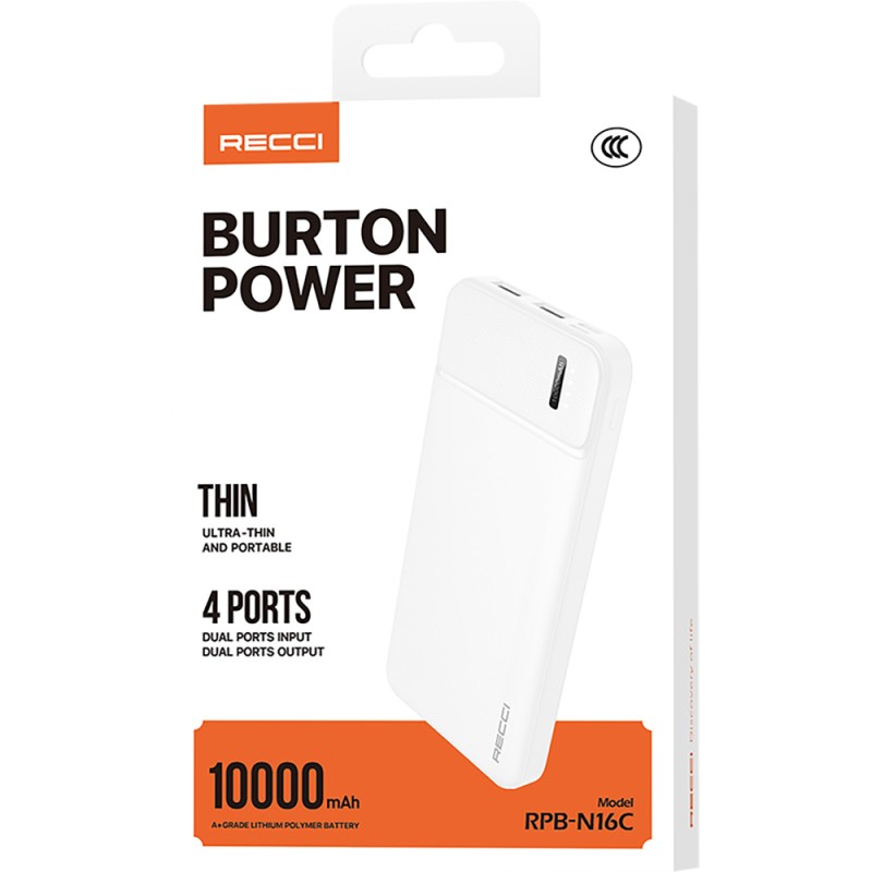Recci RPB-N16C Ultra İnce Hızlı Şarj Özellikli Led Işık Göstergeli Powerbank 10000mAh - 15