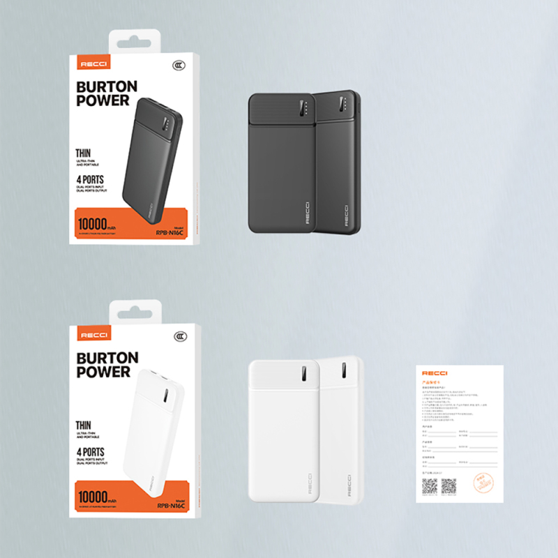 Recci RPB-N16C Ultra Slim Fast Charging Wireless Powerbank with LED Light Indicator 10000mAh - 14