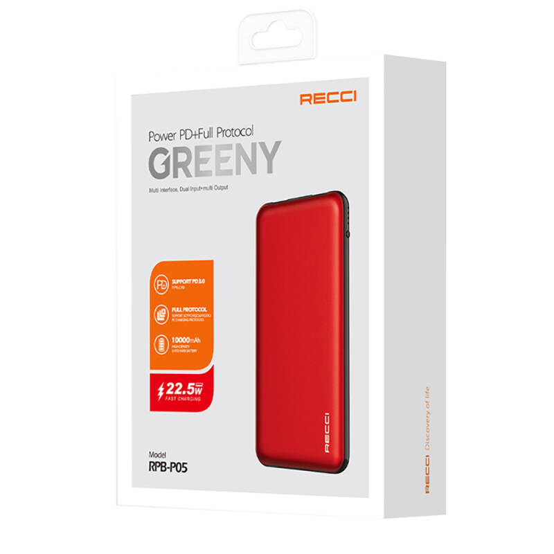 Recci RPB-P05 Greeny Series LED Light Indicator Fast Charging Feature Portable Powerbank 22.5W 10000mAh - 9