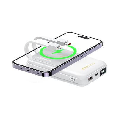 Recci RPB-W10 Polaris Series Dual Cable LED Digital Display Wireless Powerbank 15W 10000mAh - 4