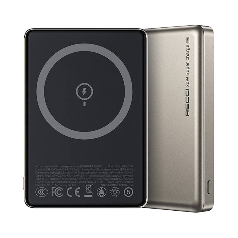 Recci RPB-W26 Armor Series Ultra Thin PD 20W Fast Charging Wireless Powerbank 15W 10000mAh - 1