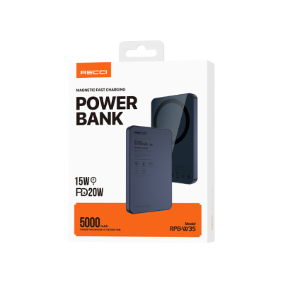 Recci RPB-W35 Ultra İnce PD 20W Hızlı Şarj Özellikli Wireless Powerbank 15W 5000mAh - 13