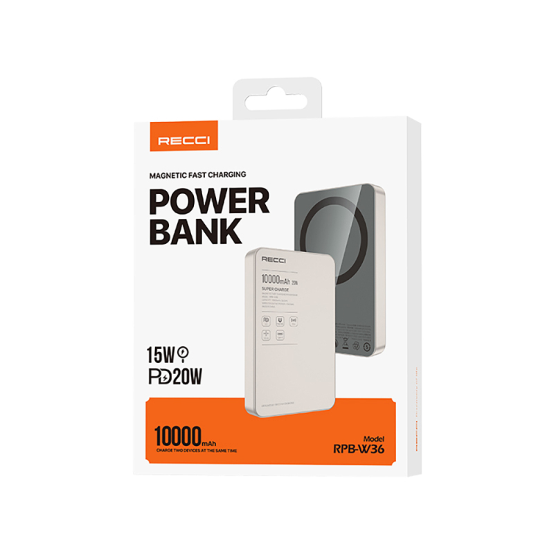 Recci RPB-W36 Ultra İnce PD 20W Hızlı Şarj Özellikli Wireless Powerbank 15W 10000mAh - 5