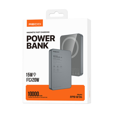 Recci RPB-W36 Ultra İnce PD 20W Hızlı Şarj Özellikli Wireless Powerbank 15W 10000mAh - 11
