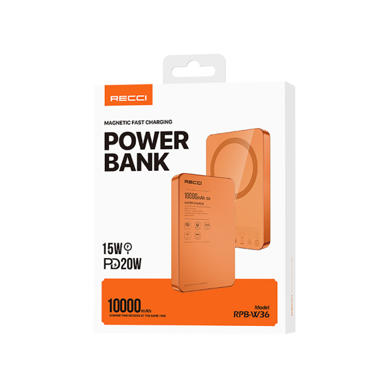 Recci RPB-W36 Ultra İnce PD 20W Hızlı Şarj Özellikli Wireless Powerbank 15W 10000mAh - 22