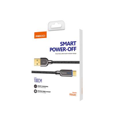 Recci RS02C Smart Power-Off Serisi Hızlı Şarj Özellikli USB-A To Type-C Kablo 1M - 2