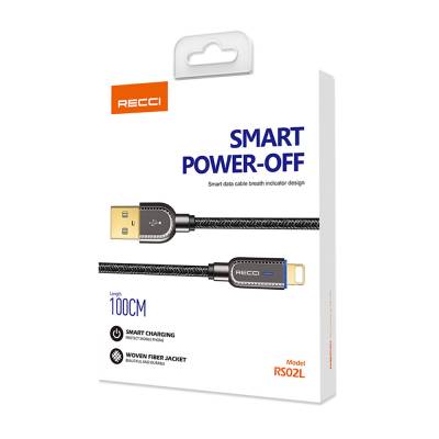 Recci RS02L Smart Power-Off Serisi Hızlı Şarj Özellikli Lightning To USB-A Kablo 1M - Thumbnail