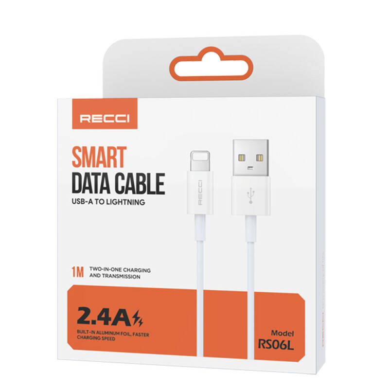 Recci RS06L USB-A to Lightning 2.4A Hızlı Şarj Özellikli Data ve Şarj Kablosu 1M - 5