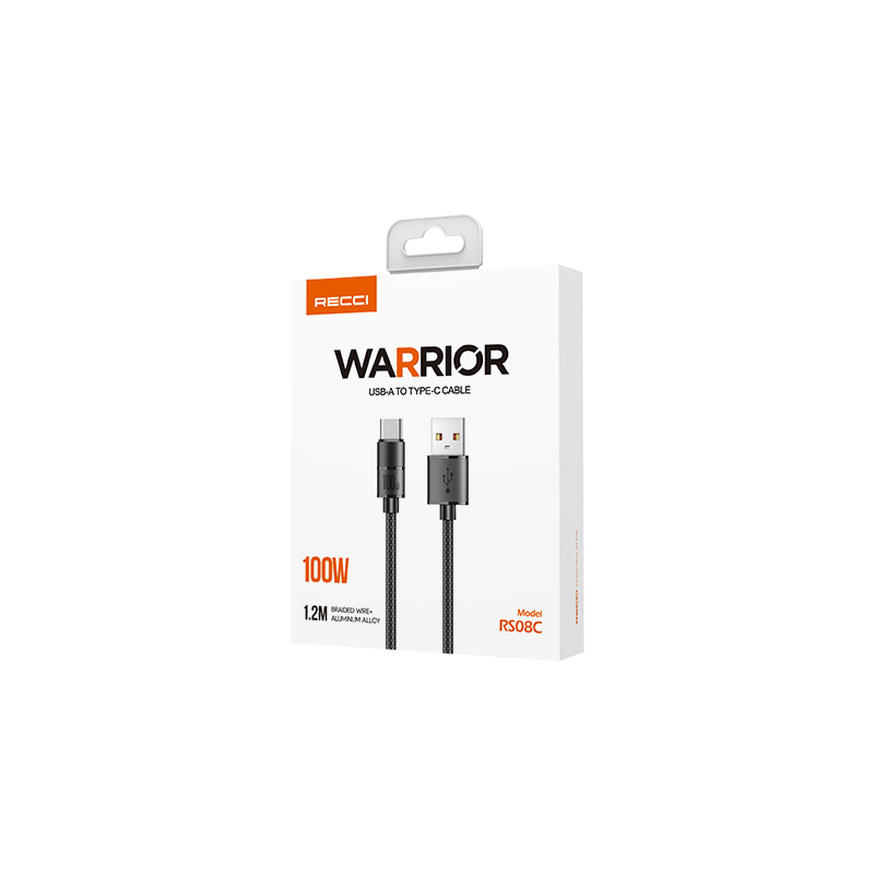 Recci RS08C Warrior Serisi 100W Hızlı Şarj Özellikli USB-A To Type-C Kablo 1.2M - 4