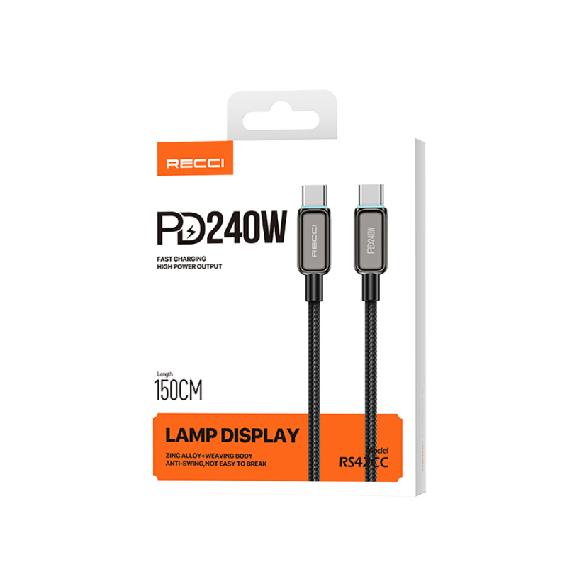 Recci RS42CC Lamp Display Serisi Type-C to Type-C PD 240W Hızlı Şarj Özellikli Data ve Şarj Kablosu 1.5M - 9