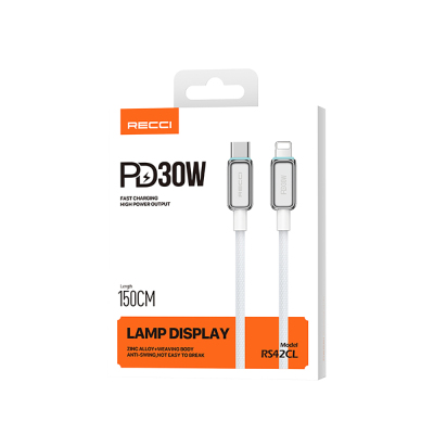 Recci RS42CL Lamp Display Serisi Type-C to Lightning PD 30W Hızlı Şarj Özellikli Data ve Şarj Kablosu 1.5M - 11