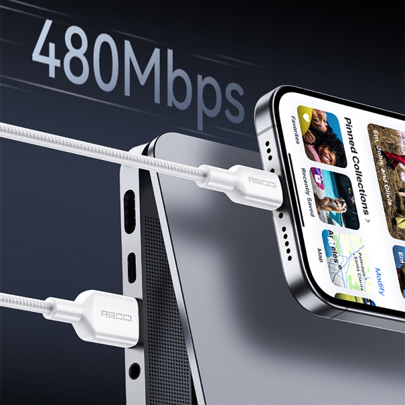 Recci RS46C USB-A to Type-C 2.4A Hızlı Şarj Özellikli Data ve Şarj Kablosu 100W 1.2M - 7