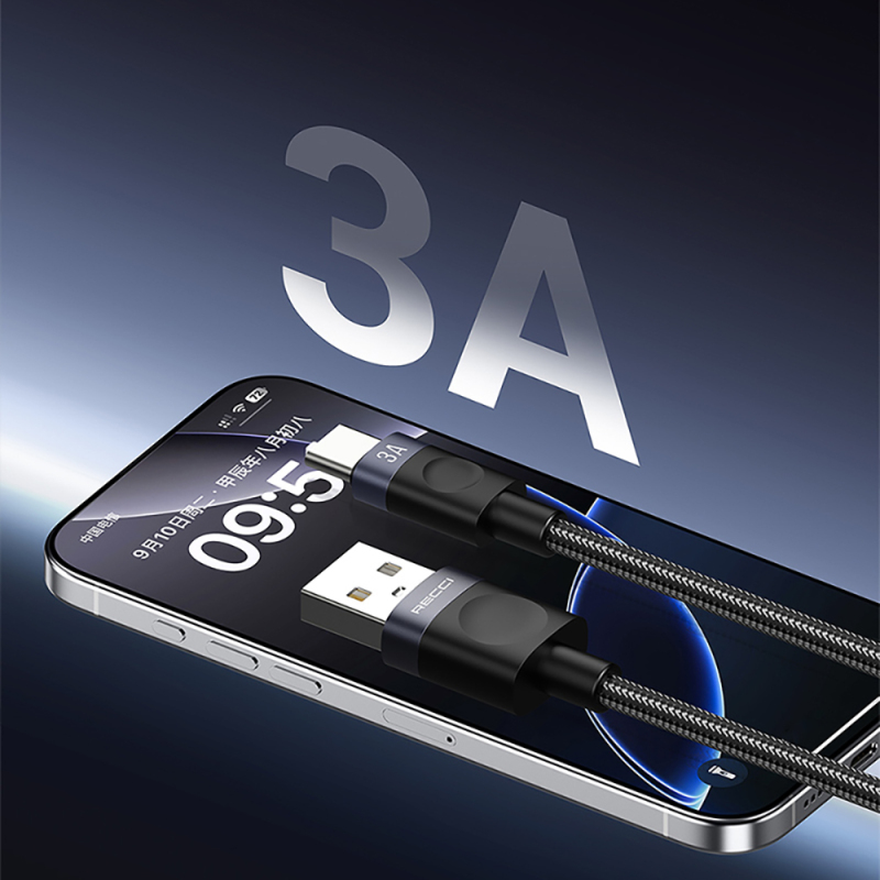 Recci RS50C USB-A to Type-C Örgü Tasarımlı Hızlı Şarj Özellikli Data ve Şarj Kablosu 1M - 6