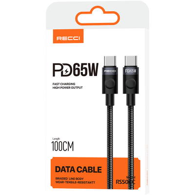 Recci RS50CC Type-C to Type-C PD Braided Design Fast Charging Data and Charging Cable 65W 1M - 7